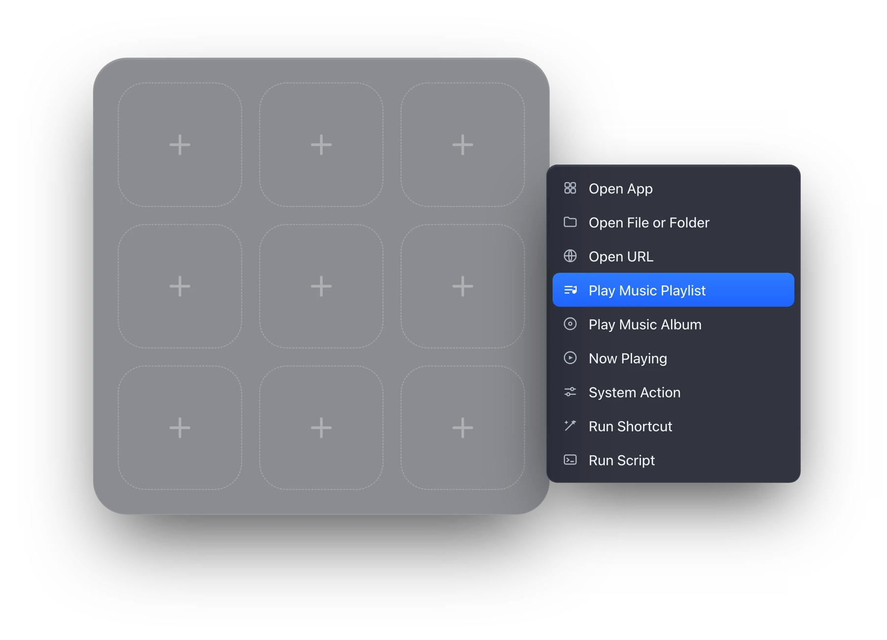 The BasicDeck add menu listing tile types beside an empty deck