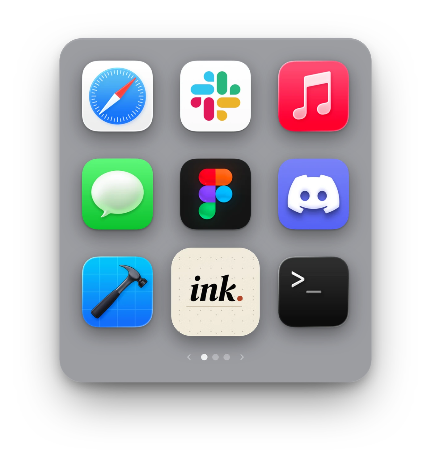 BasicDeck pinned to a Mac desktop, a frosted grid of app tiles