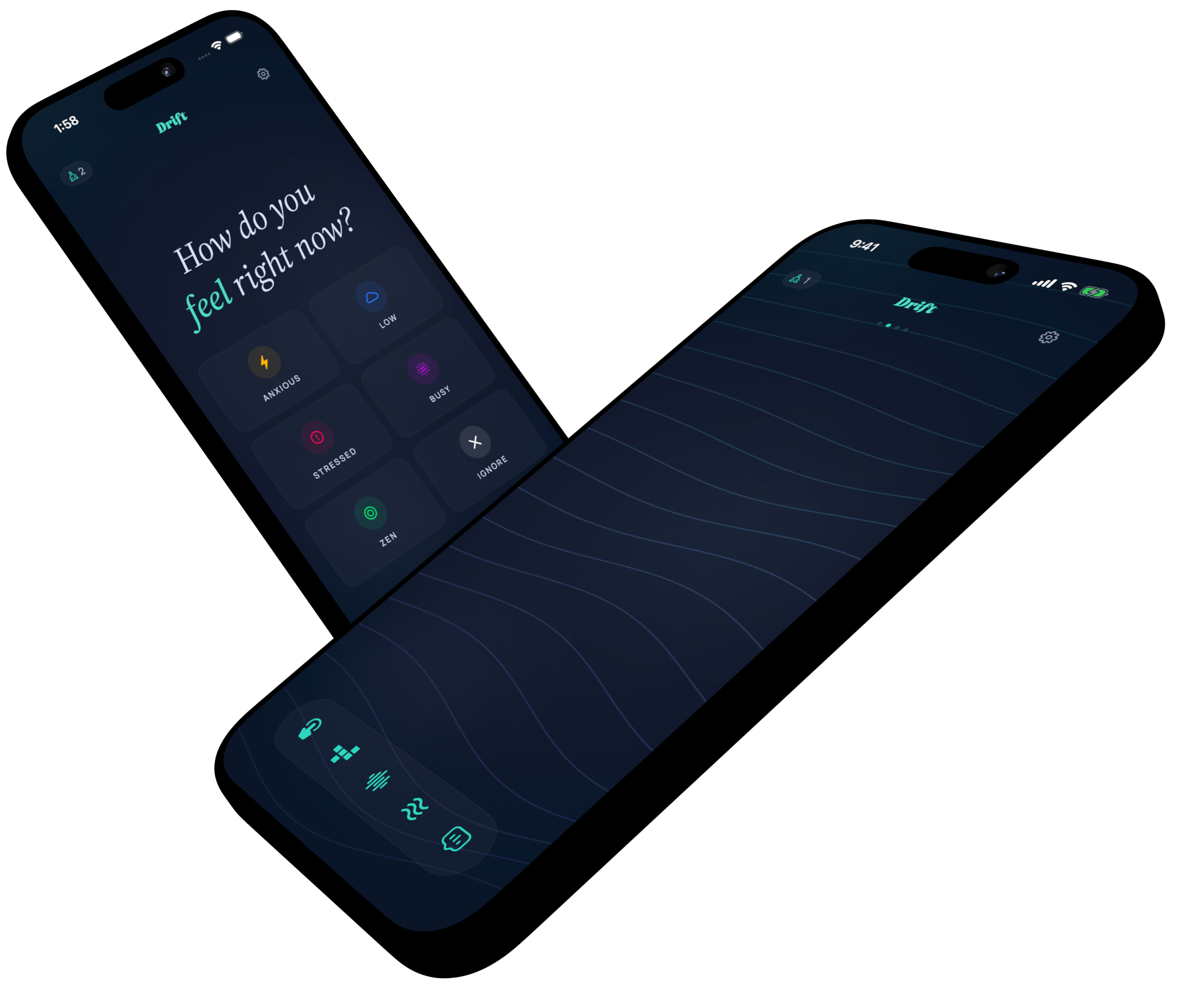 Drift app showing touch visuals and breathwork