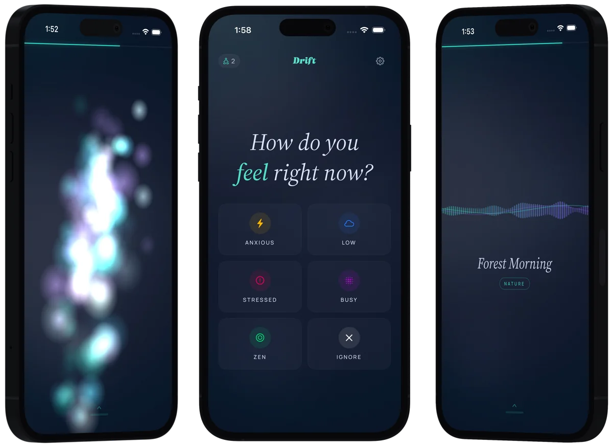 Drift app showing touch visuals and breathwork